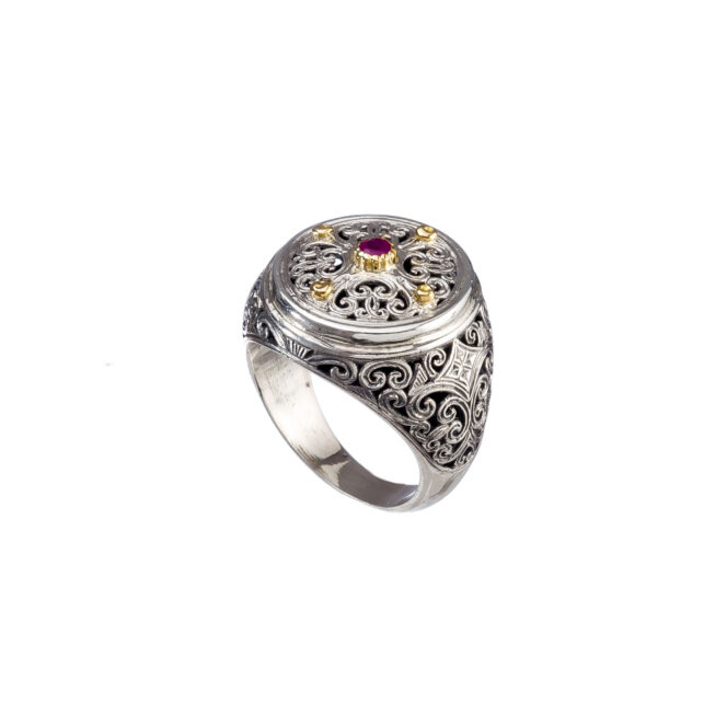 Mediterranean Ring in 18K Gold and Sterling Silver with Ruby - Image 2