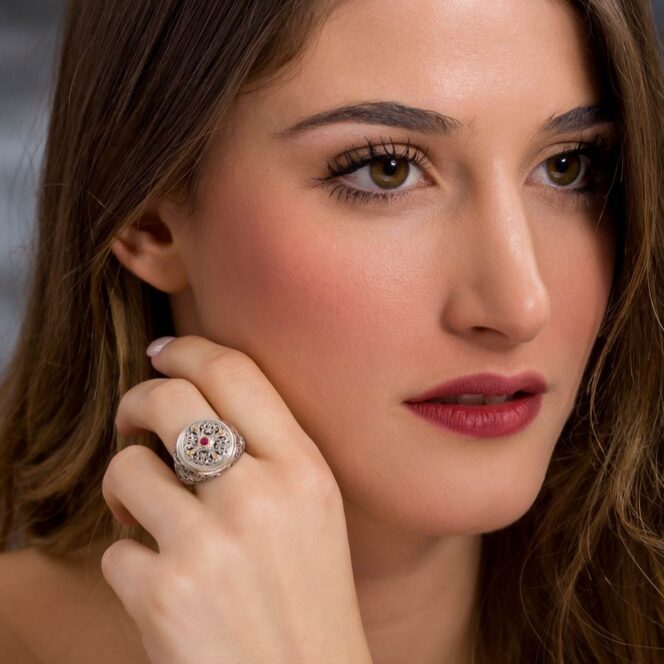 Mediterranean Ring in 18K Gold and Sterling Silver with Ruby - Image 3