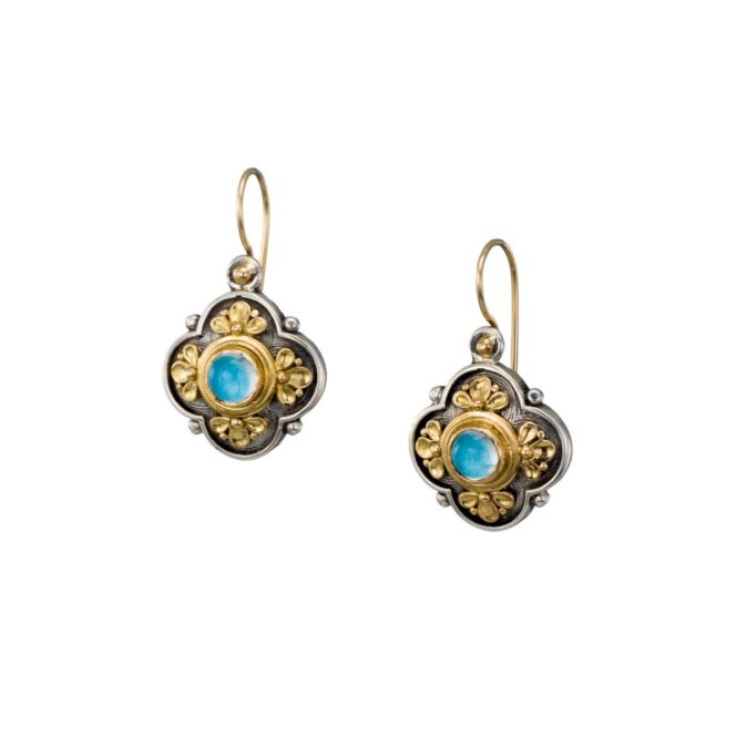 Athenian Flower Earrings in 18K Gold and Sterling Silver with Aquamarine - Image 6