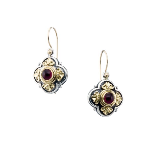 Athenian Flower Earrings in 18K Gold and Sterling Silver with Aquamarine - Image 4