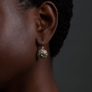 Athenian Flower Earrings in 18K Gold and Sterling Silver with Aquamarine