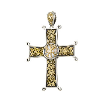 Erotokritos and Aretousa Cross in 18K Gold and Sterling silver with mother of pearl