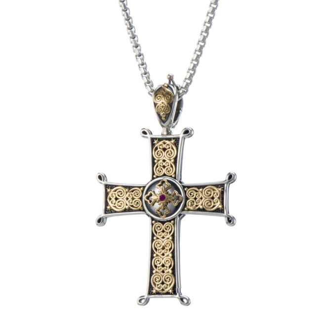 Erotokritos and Aretousa Cross in 18K Gold and Sterling silver with ruby - Image 2
