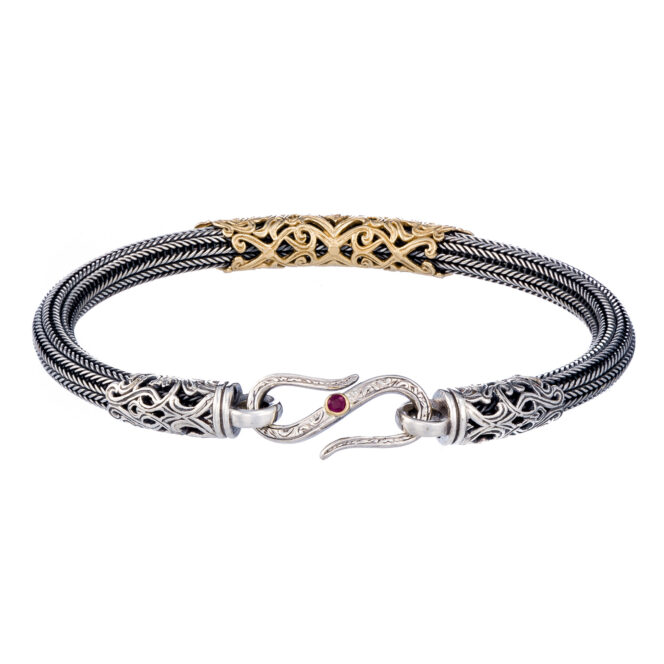 Erotokritos Chain Bracelet in 18K Gold and Sterling silver with ruby - Image 2