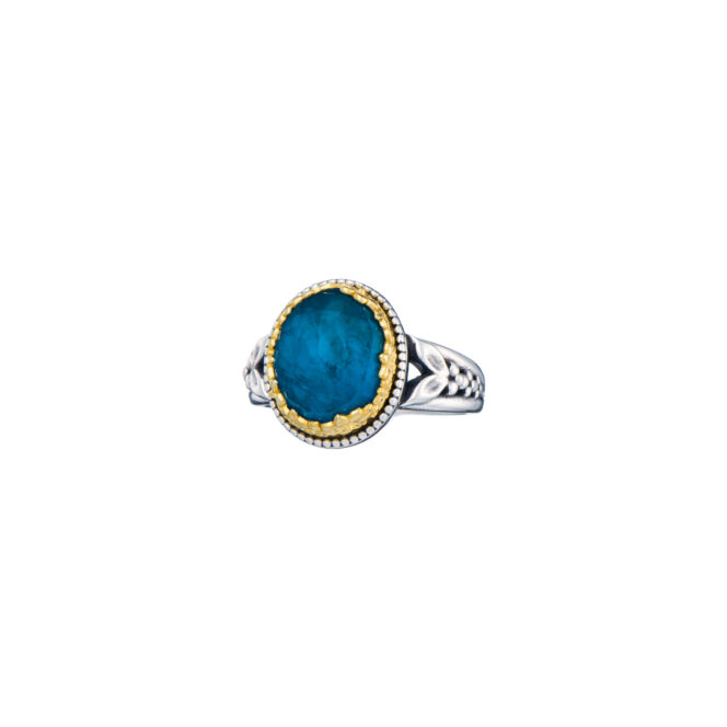 Dione Oval Ring in Sterling Silver with Gold plated parts and Doublet Gemstone - Image 2