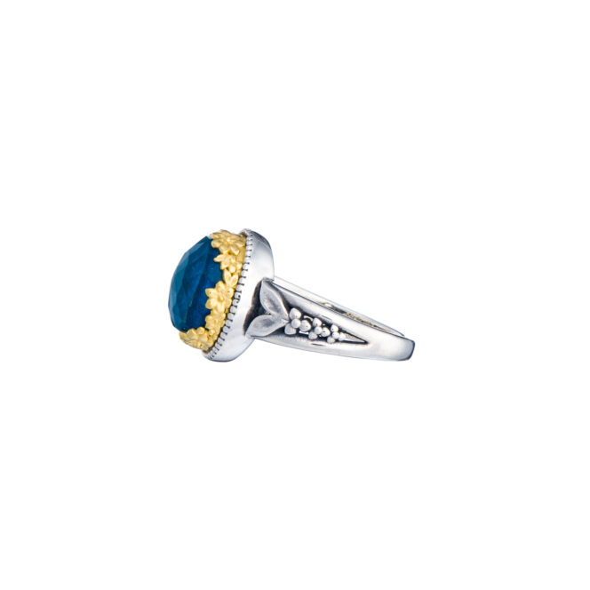 Dione Oval Ring in Sterling Silver with Gold plated parts and Doublet Gemstone - Image 4