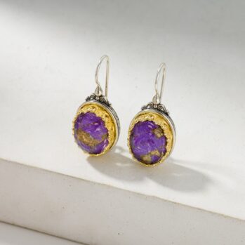 Iris Big Oval Earrings in Sterling Silver with Gold Plated Parts and Doublet Gemstones