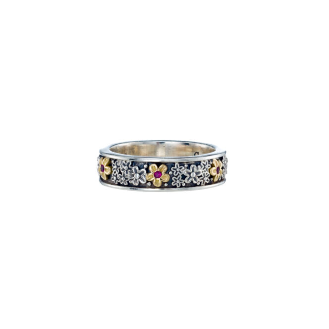 Wild Flowers Anthemis ring in sterling silver with 18K solid Yellow Gold and precious stones - Image 5