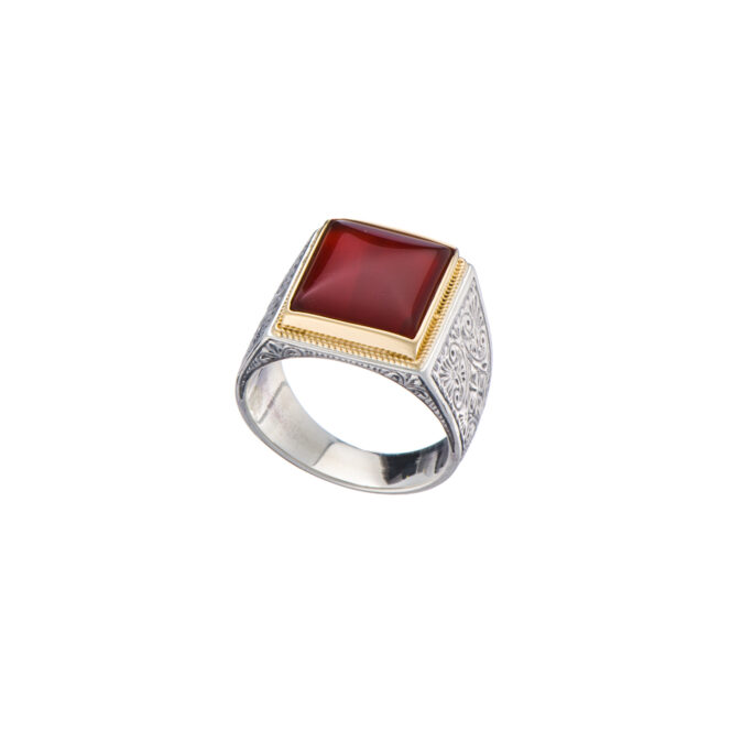 Classic men ring in 18K Gold and sterling silver with semi precious stone - Image 3