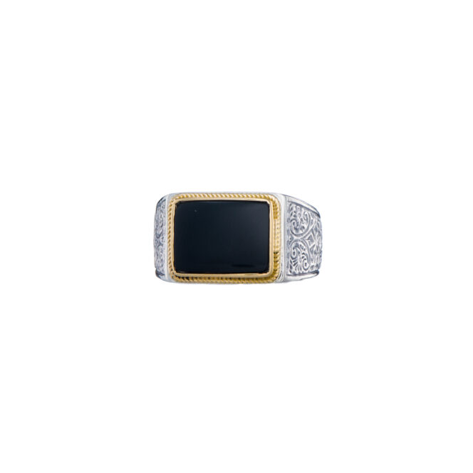 Classic men ring in 18K Gold and Sterling silver with semi precious stone - Image 4