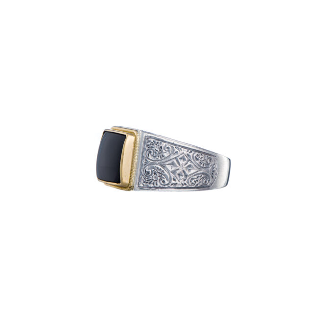 Classic men ring in 18K Gold and Sterling silver with semi precious stone - Image 6
