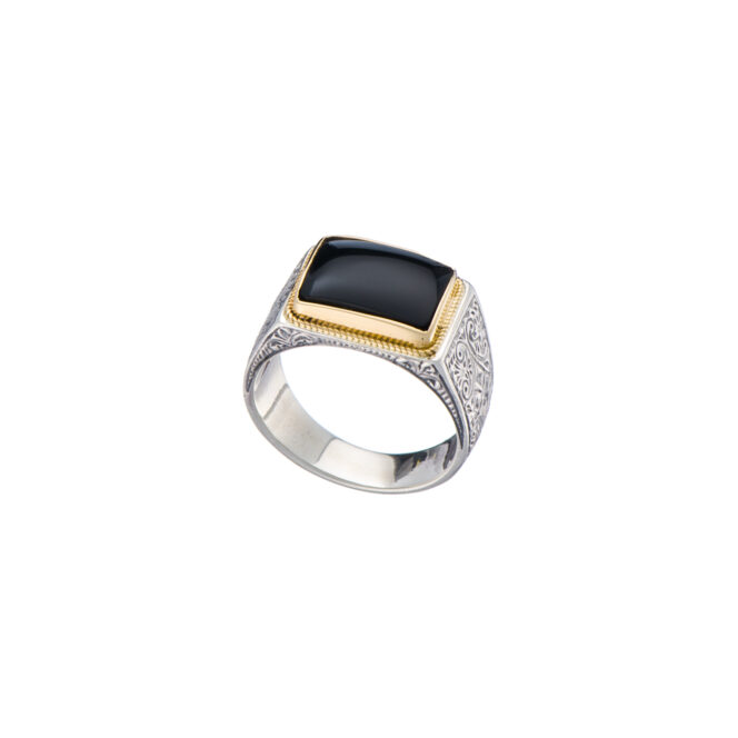 Classic men ring in 18K Gold and Sterling silver with semi precious stone - Image 5