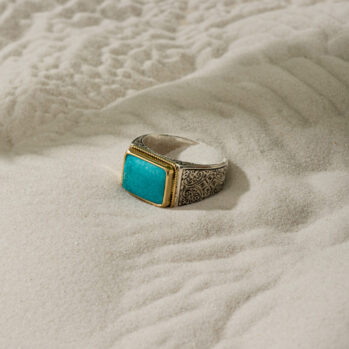 Classic men ring in 18K Gold and Sterling silver with semi precious stone