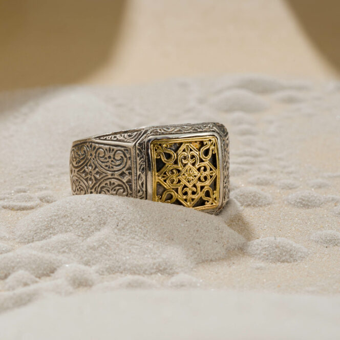 Monastiraki men Ring in 18K Gold and Sterling Silver