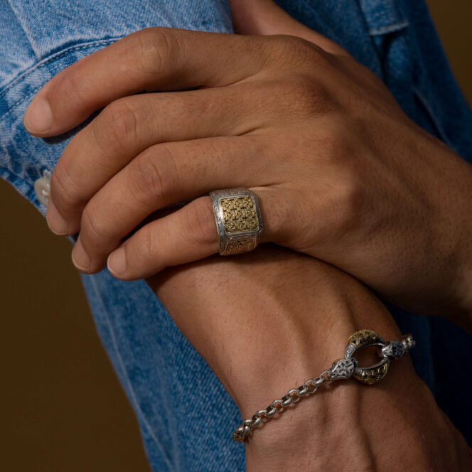 Monastiraki men Ring in 18K Gold and Sterling Silver - Image 2