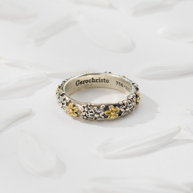 Wild Flowers Anthemis ring in sterling silver with 18K solid Yellow Gold details