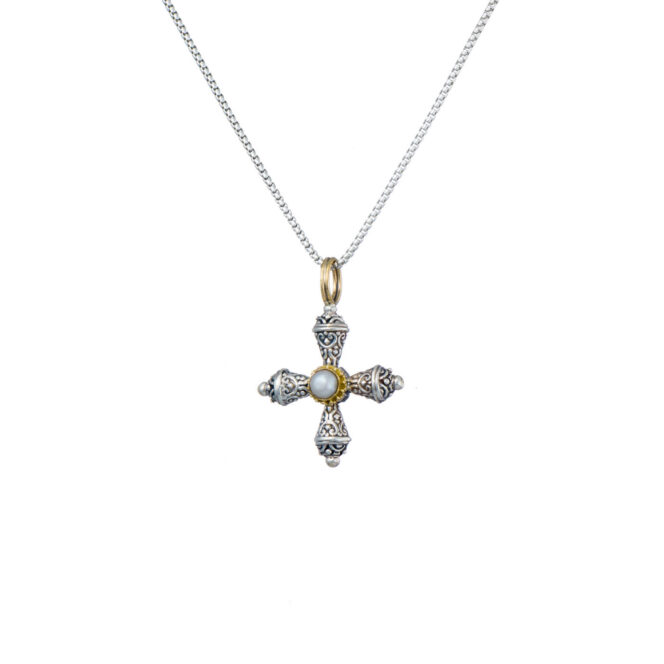 Santorini cross in 18K Gold and sterling silver with Semi precious stone - Image 3