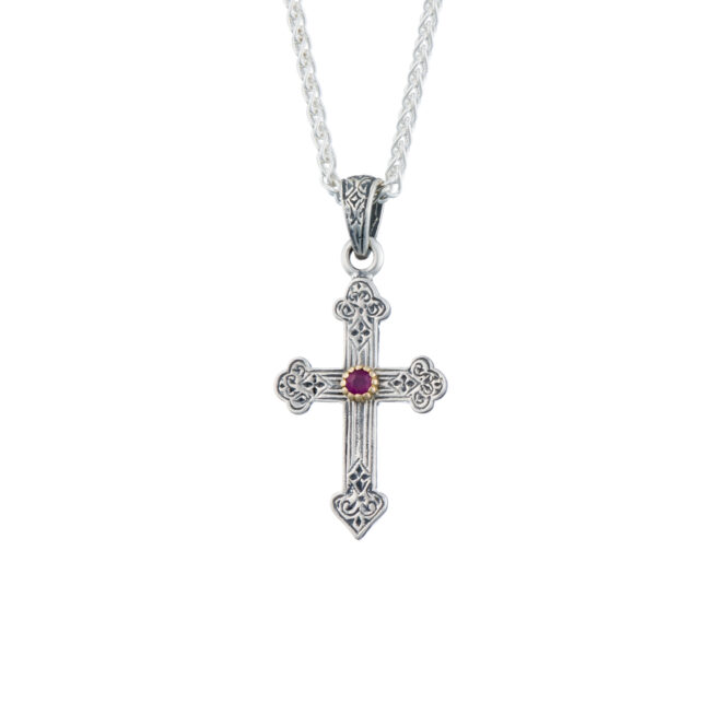 Byzantine Cross in Sterling Silver and 18K Gold with ruby - Image 2