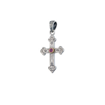 Byzantine Cross in Sterling Silver and 18K Gold with ruby