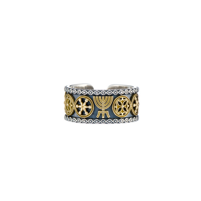 Symbol adjustable Ring in 18K Gold and Sterling silver