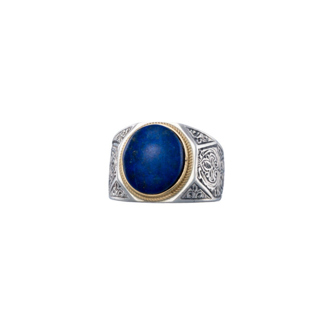 Classic oval ring in 18K Gold and Sterling silver with semi precious stone - Image 4