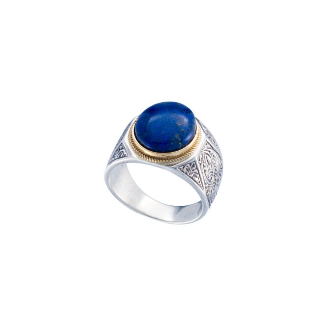 Classic oval ring in 18K Gold and Sterling silver with semi precious stone - Image 3