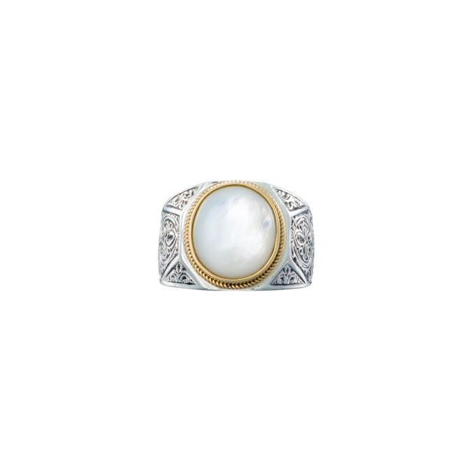 Classic oval ring in 18K Gold and Sterling silver with semi precious stone - Image 5