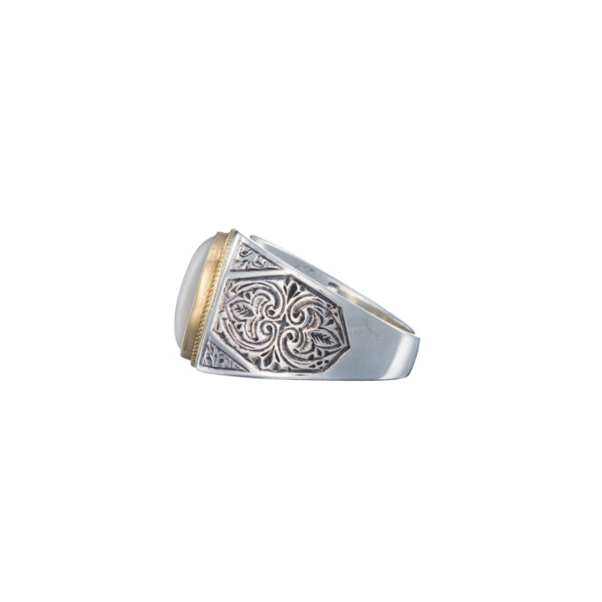 Classic oval ring in 18K Gold and Sterling silver with semi precious stone - Image 8