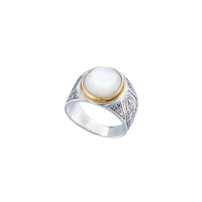 Classic oval ring in 18K Gold and Sterling silver with semi precious stone - Image 7
