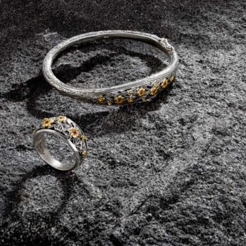 Harmony set Ring with Bracelet in 18K Gold and Sterling silver with rubies
