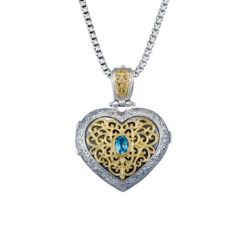 Mediterranean Heart locket in 18K Gold and sterling silver with Gemstones
