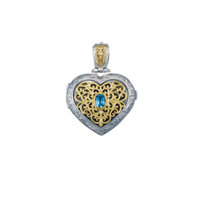 Mediterranean Heart locket in 18K Gold and sterling silver with Gemstones - Image 4