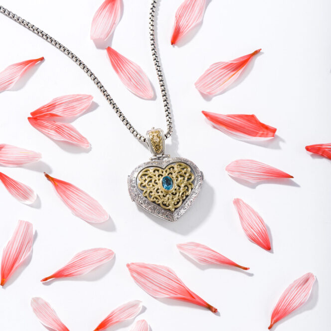 Mediterranean Heart locket in 18K Gold and sterling silver with Gemstones - Image 2