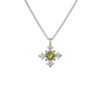 Cyclades cross in sterling silver with 18K Gold details and semi precious stone