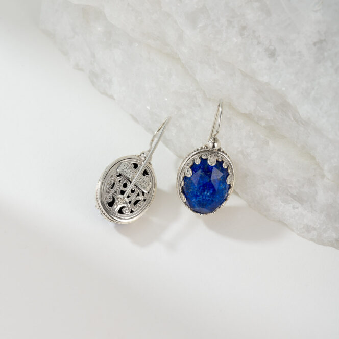 Aegean colors Big oval Earrings in Sterling Silver with Doublet Gemstones - Image 3