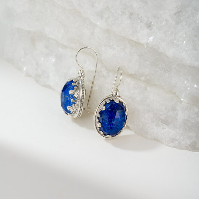 Aegean colors Big oval Earrings in Sterling Silver with Doublet Gemstones