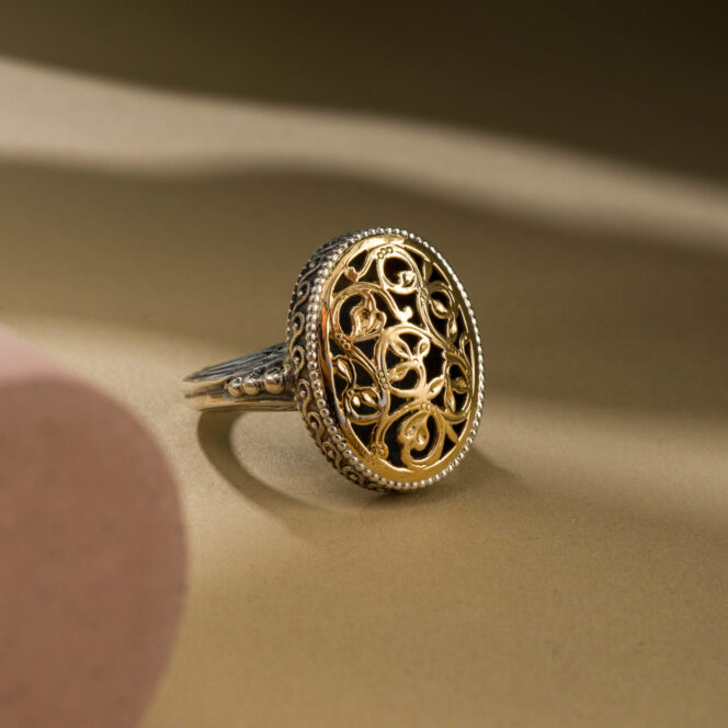 Garden Shadows Big oval Ring in 18K Gold and Sterling silver