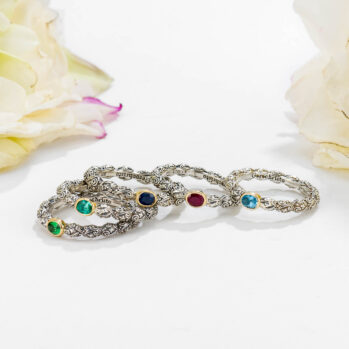Eden's Garden Band Ring in Sterling silver with Gold K18 and Oval Gemstone