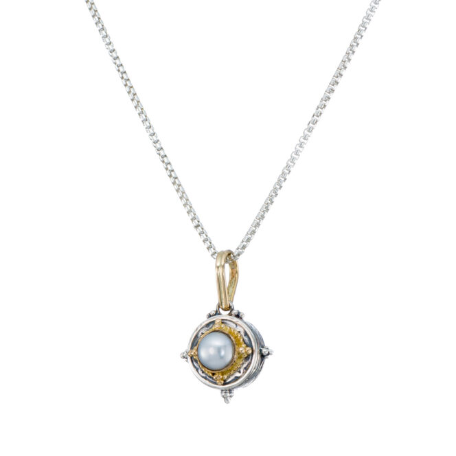Cyclades round pendant in 18K Gold and Sterling silver