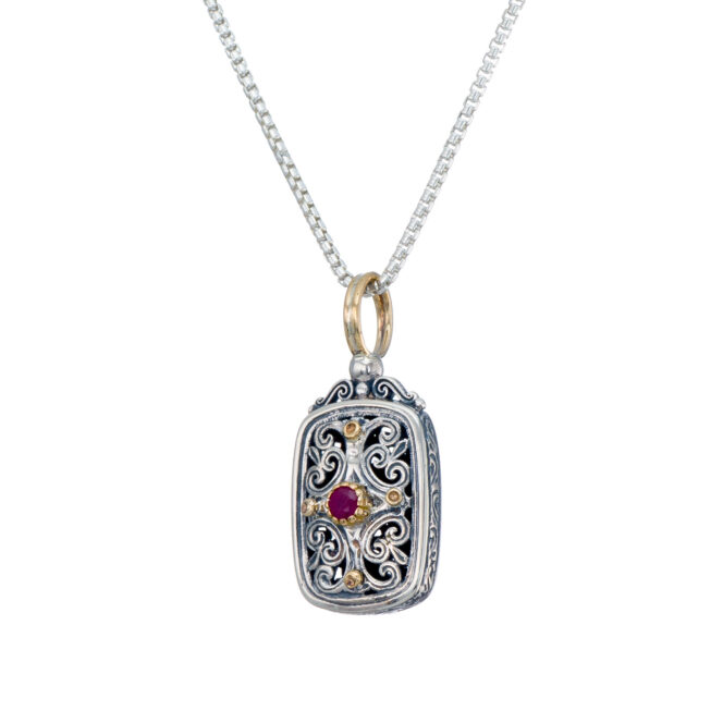Mediterranean Pendant in Sterling Silver and 18K Gold with ruby