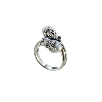 Santorini double ring in sterling silver with pearls