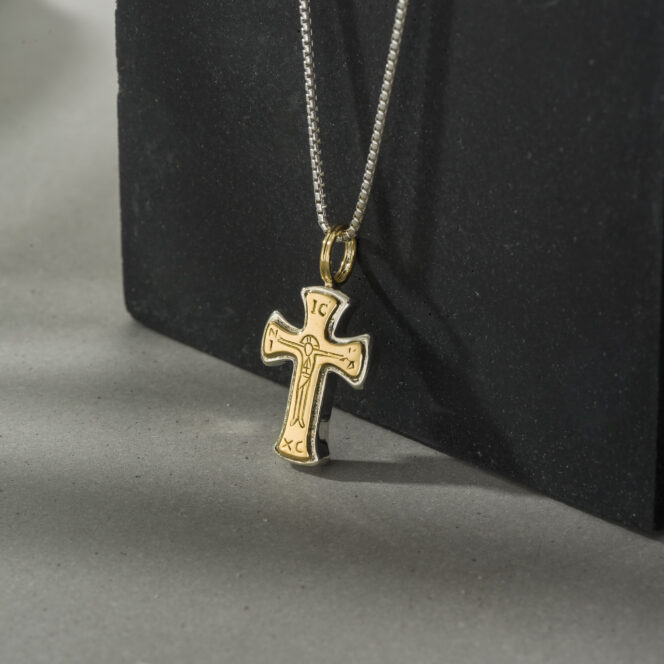 Tiny Byzantine cross in 18K Gold and Sterling Silver