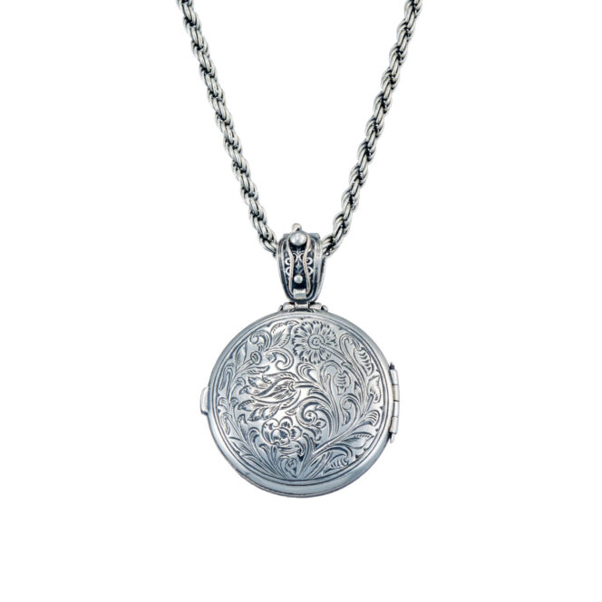 Mediterranean round locket in 18K Gold and Sterling silver with Gemstone - Image 2