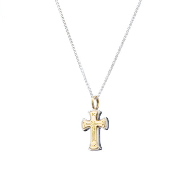 Tiny Byzantine cross in 18K Gold and Sterling Silver - Image 3
