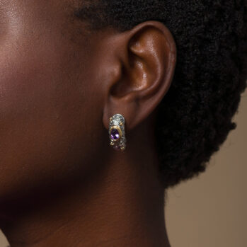Eve half hoops earrings in 18K Gold and Sterling silver with gemstones