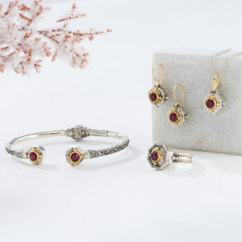 Cyclades polygon set in 18K Gold and Sterling silver with Garnet