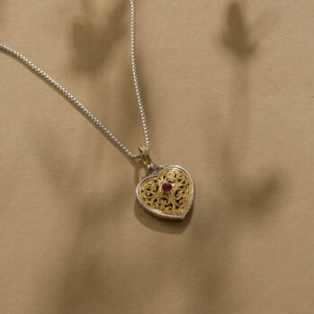 Mediterranean Heart Pendant in 18K Gold and Sterling Silver with Precious stone