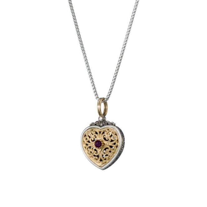 Mediterranean Heart Pendant in 18K Gold and Sterling Silver with Precious stone - Image 3