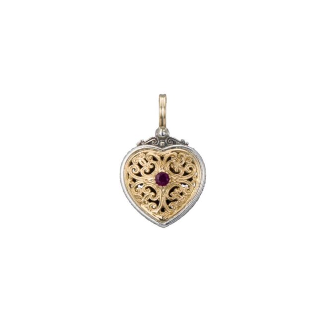 Mediterranean Heart Pendant in 18K Gold and Sterling Silver with Precious stone - Image 4