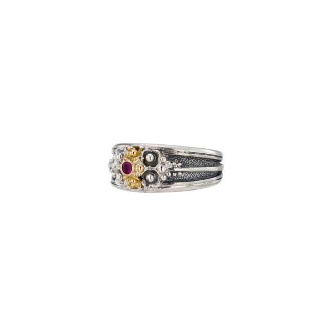 Kassandra flower ring in 18K and Sterling Silver with ruby - Image 2